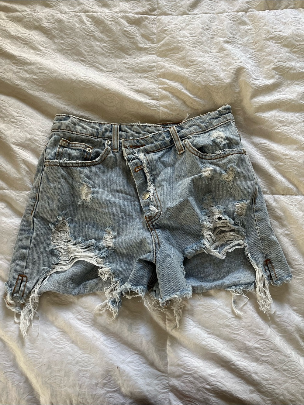 Signature 8 Light Blue Distressed Denim Shorts